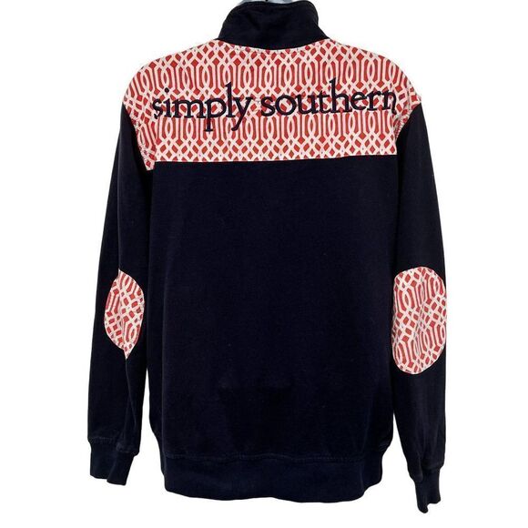 2/$30 Simply Southern Navy Vine Embroidered Quarter Zip Sweatshirt Pullover Top - Picture 1 of 9